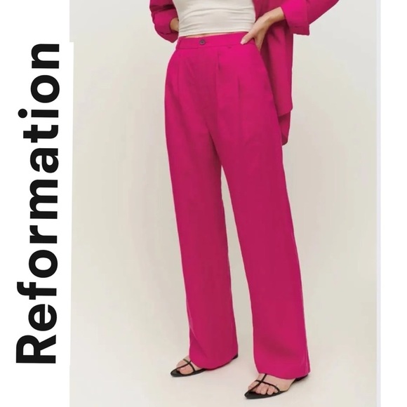 Reformation Pants - Reformation Mason Dress Pants Pleated Wide Leg Pink Barbiecore Dressy Size 2